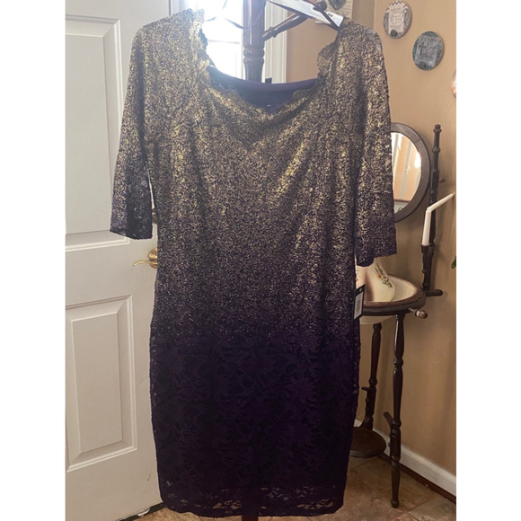MARINA Dresses & Skirts - MARINA GOLD & PURPLE LACE DRESS SIZE 14